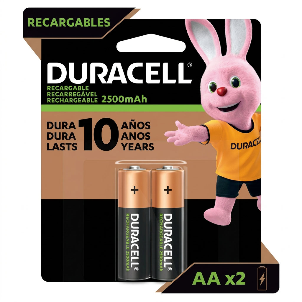 Pilas Duracell AA 2500mAh Pack 2 - empaque frontal recargables