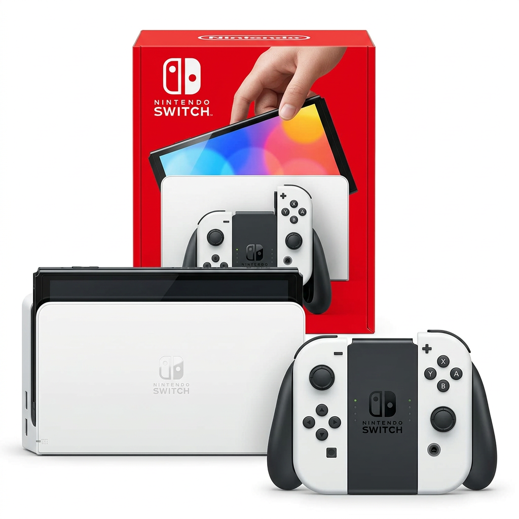 Nintendo Switch OLED con caja original y Joy-Con blancos