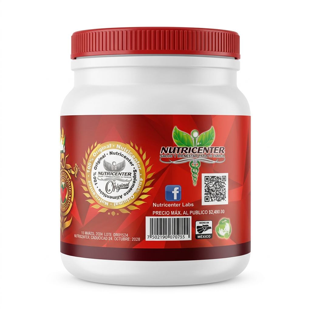 Pomada Dragón - Frasco trasero con logo Nutricenter y código de barras
