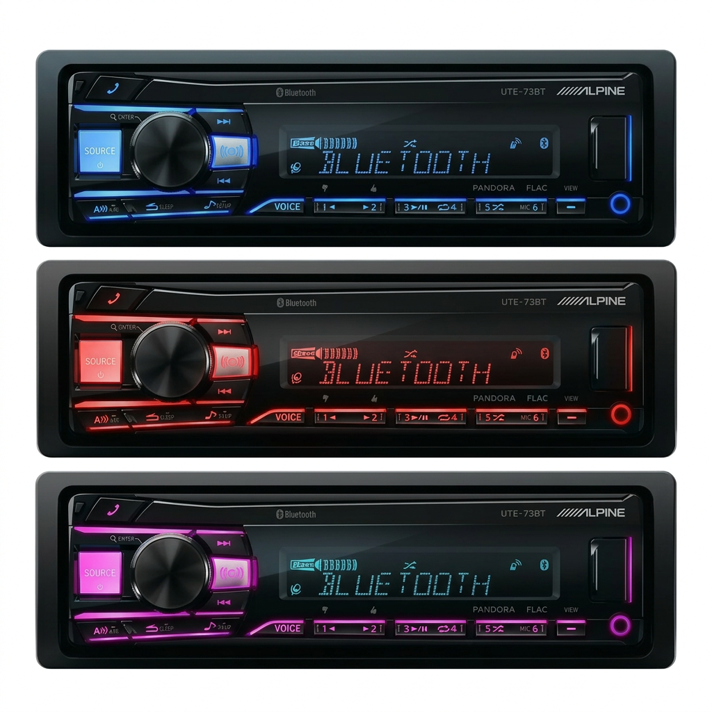 Alpine UTE-73BT - Comparativa iluminación azul rojo y morado