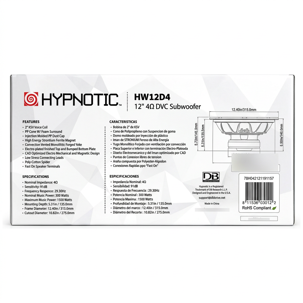 Subwoofer Hypnotic HW12D4 - Especificaciones
