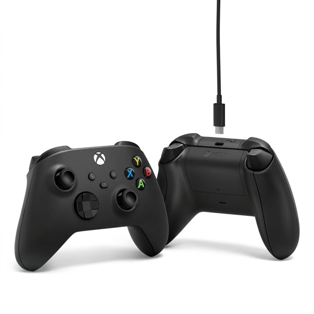 Control Xbox Series X|S - Vista frontal y trasera con cable